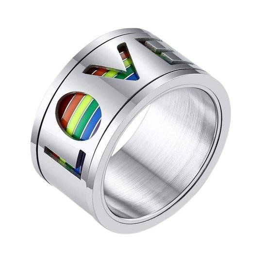 Anxiety Ring - (Love) - Stress Ring - Fidget Ring - Draaibare Ring - Angst Ring - Spinner Ring - Zilverkleurig RVS - (21.25 mm / maat 67)