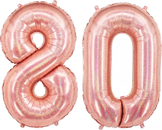 Ballon Cijfer 80 Jaar Rose Goud Helium Ballonnen Verjaardag Versiering Feest versiering Met Rietje Glitter - 86Cm
