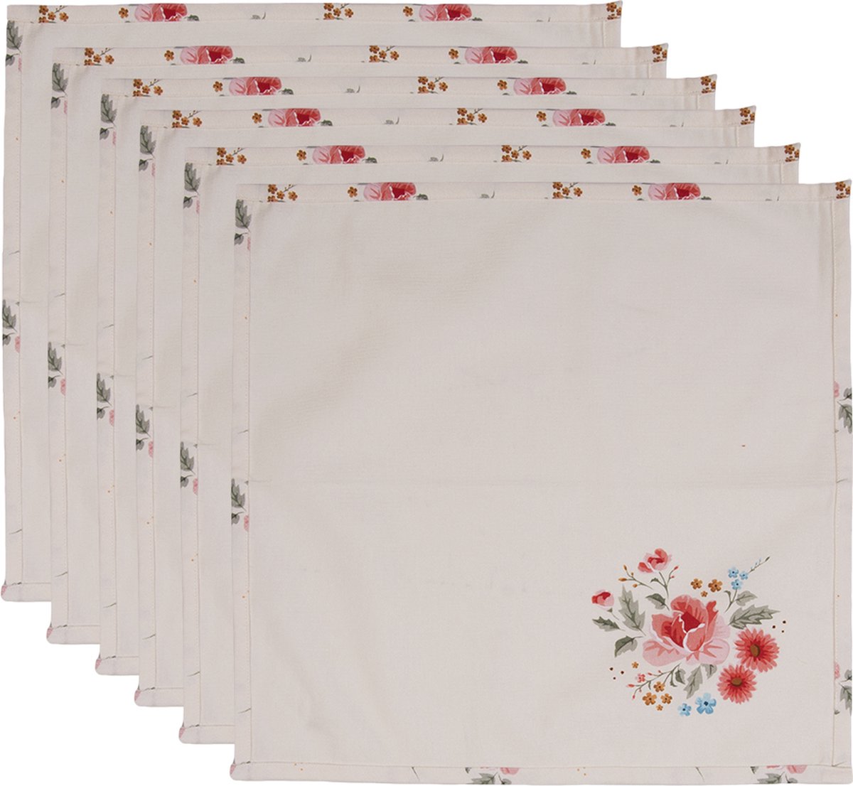 Clayre & Eef Servetten Katoen Set van 6 40x40 cm Beige Katoen Rozen