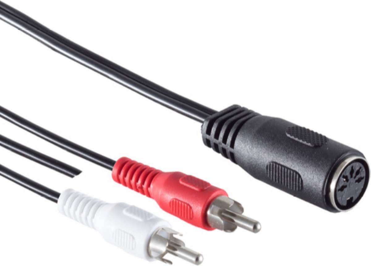 5-pin DIN (v) - Stereo Tulp (m) Kabel - Met aardedraad - 0,2 meter - Zwart