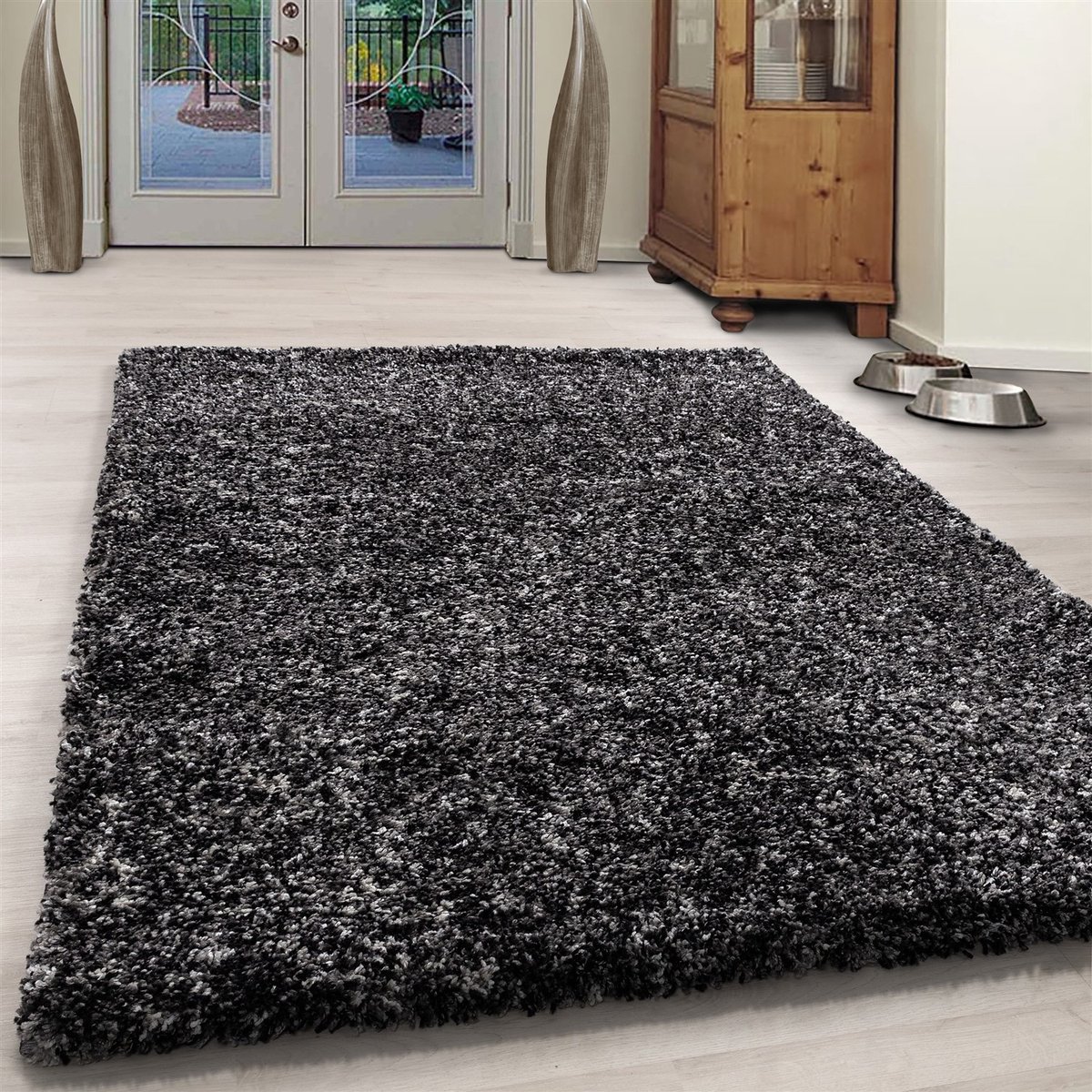 flycarpets Lorium Vloerkleed - 240x340 cm - Antraciet / Wit / Grijs - Hoogpolig