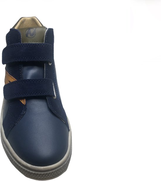 Naturino - pointure 33 - baskets montantes en cuir à scratchs - Snip High - marine ocre jaune