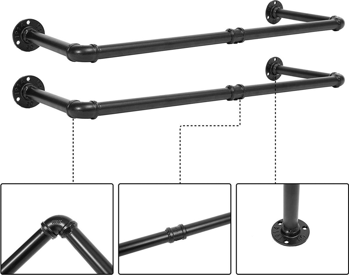 Duscdesp Wandmontage Kledingrek, Industrieel Kledingrek, Heavy Duty Kledingrek, Metalen Opknoping Rails voor Kleding Kledingrek voor Slaapkamer Garderobe (180CM
