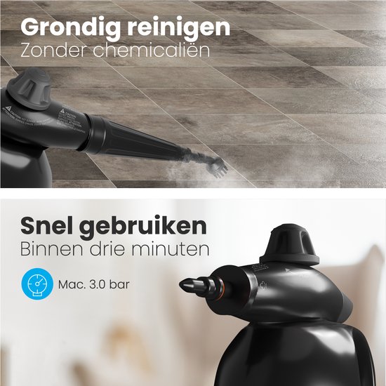Auronic Stoomreiniger - Multifunctionele Handstomer - Krachtige Vlekkenreiniger - 1000W - Tapijtreiniger - Incl. Opbergzak - Zwart