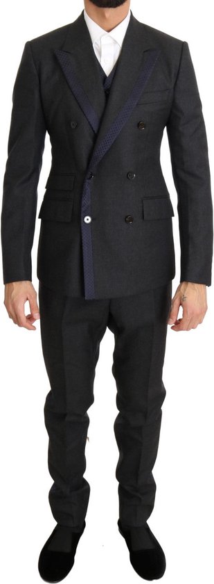 Dolce & Gabbana - Gray Wool Blue Silk Double Breasted Suit
