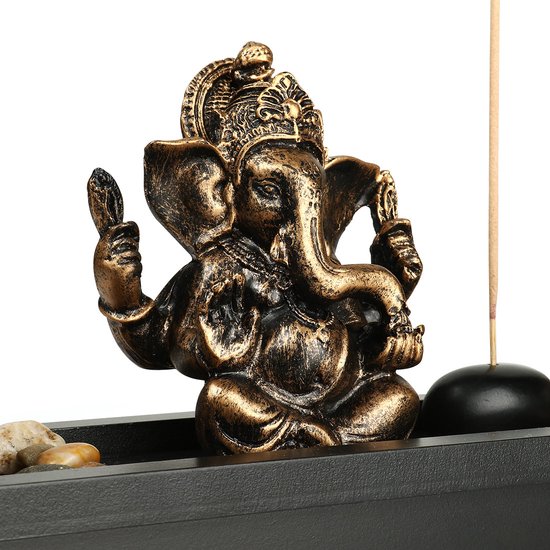 Jardin zen Ganesha avec éléphant, porte-encens, pierres & porte-bougies - Jardin zen