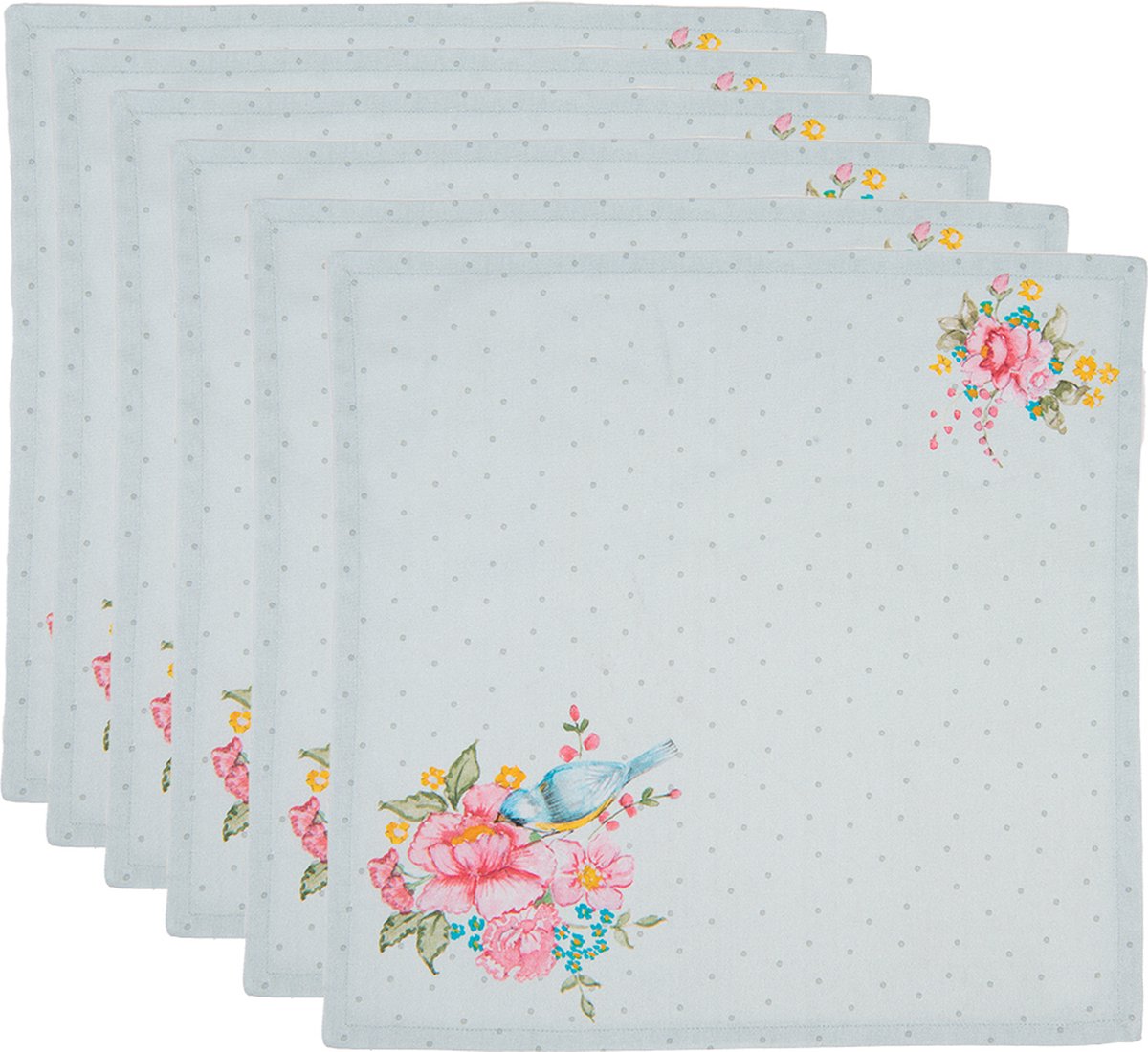 Clayre & Eef Servetten Katoen Set van 6 40x40 cm Groen Katoen Bloemen Servet Stof