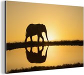 Silhouette éléphant au coucher du soleil Aluminium 60x40 cm - Tirage photo sur aluminium (décoration murale métal)