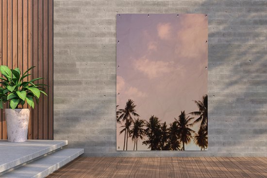 Tableau jardin - Palmier - Tropical - Ciel - Feuilles - 120x180 cm - Décoration de jardin jardin - Toile jardin - Affiche extérieure
