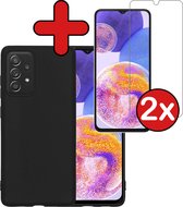 Hoesje Geschikt voor Samsung A23 Hoesje Siliconen Case Hoes Met 2x Screenprotector - Hoes Geschikt voor Samsung Galaxy A23 Hoes Cover Case - Zwart