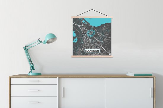 Porte-affiche avec affiche - Affiche scolaire - Naarden - Carte - Carte - Plan de la ville - 90x90 cm - Lattes vierges