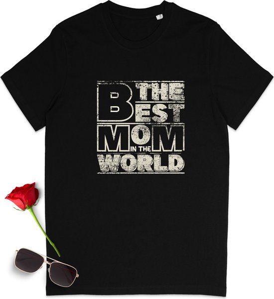 T Shirt Dames - De Beste Moeder in De Wereld - Zwart - Maat L