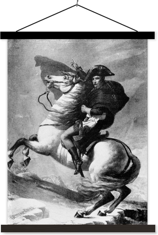 Illustration de Napoleon Bonaparte en noir et blanc sur une affiche d'école à cheval lattes plates noir 60x80 cm - Tirage photo sur affiche textielposter (décoration murale salon / chambre)