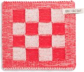 Knit Factory Gebreide Pannenlap Block - Pannenlappen gemaakt van 50% katoen & 50% acryl - Blokken motief - Traditionele look - 1 stuk - Ecru/Rood - 23x23 cm