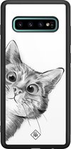 Casimoda® hoesje - Geschikt voor Samsung Galaxy S10+ - Peekaboo - Luxe Hard Case Zwart - Backcover telefoonhoesje - Wit