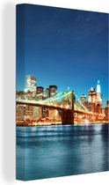 Canvas schilderij - New York - Brug - Brooklyn - Water - Architectuur - Licht - Woonkamer - 90x140 cm - Canvas - Canvas doek - Muurdecoratie