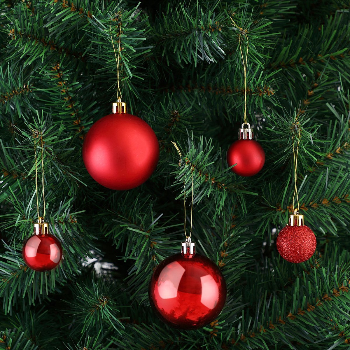 Deuba Kerstboomballen - Set van 77 Kunstof Mat Glanzend - Rood – foto 7