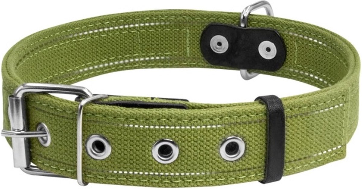 WAUDOG Canvas Halsband / Hondenhalsband - Katoen - Groen - Reflecterend - L - Breedte: 35 mm - Nekomtrek: 51 - 63 cm (GELIEVE ALVORENS BESTELLEN OPMETEN)