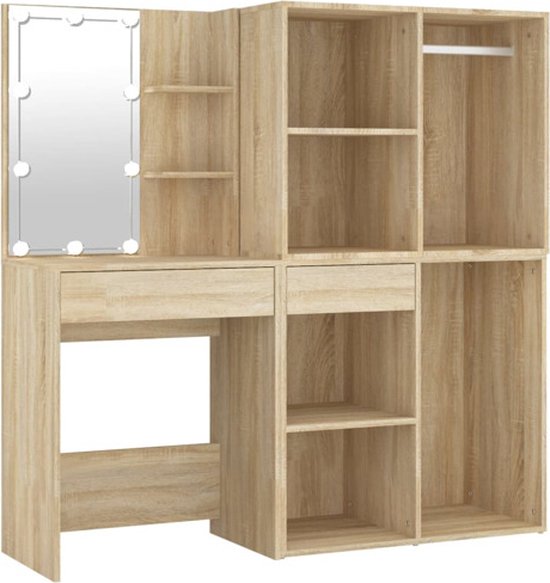 vidaXL Coiffeuse avec 2 armoires et LED Bois décoré Chêne Sonoma coloré