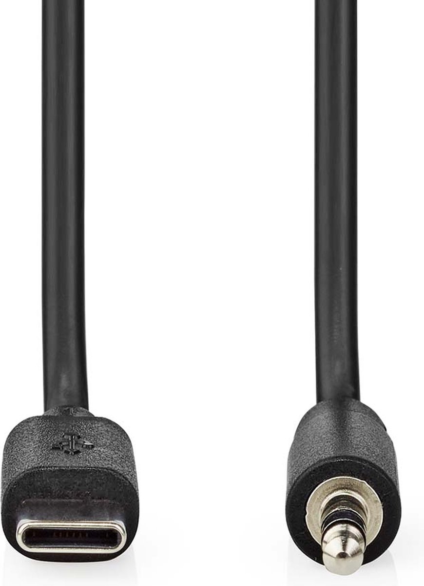 USB-C Adapter | USB 2.0 | USB-C Male | 3,5 mm Male | 1.00 m | Rond | Vernikkeld | PVC | Zwart