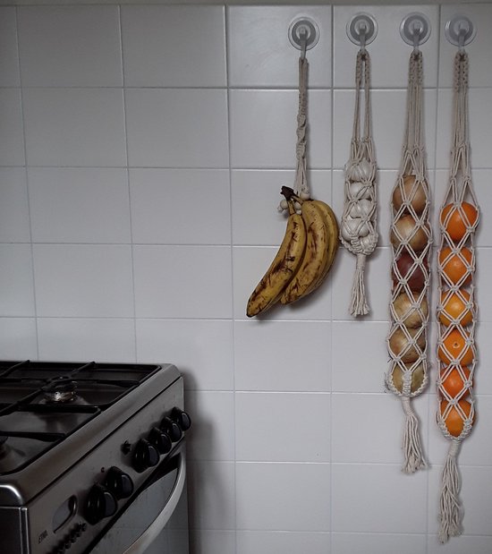 Cless Bohemian - Macramé netten voor fruit of groenten - 1 set / 4 stuks - Handgemaakt - Macramé hanger