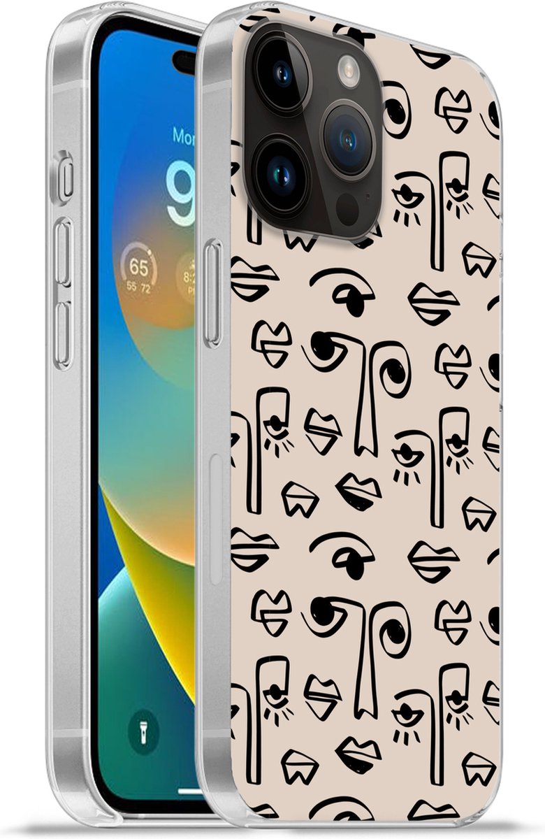 Telefoonhoesje Geschikt voor Apple Iphone 14 Pro Max hoesje - Patronen - Lippen - Line art - Siliconen Telefoonhoesje Telefoonhoesje