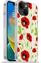 Geschikt voorApple Iphone 14 - Softcase hoesje - Bloemen - Klaproos - Patroon - Siliconen Telefoonhoesje