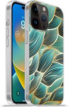 Geschikt voorApple Iphone 14 Pro Max hoesje - Patronen - Goud - Abstract - Golf - Siliconen Telefoonhoesje