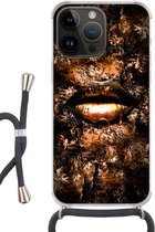 Geschikt voorApple Iphone 14 Pro - Crossbody Case - Vrouw - Lippen - Koper - Siliconen - Crossbody - Backcover met Koord - Telefoonhoesje met koord - Hoesje met touw