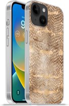 Geschikt voorApple Iphone 14 - Softcase hoesje - Slangenprint - Goud - Bruin - Siliconen Telefoonhoesje