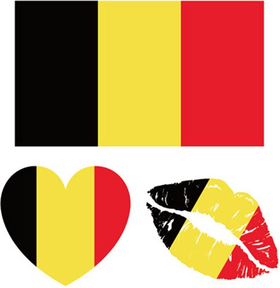 Belgische vlag neptattoo 2 vellen- vlag van België- Carnaval- plaktattoo- tattoo sticker, EK, WK 2022