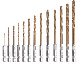 13-delig HSS-TiN metaalborenset – Titanium coating - Spiraalboor set – Borenset – Metaalborenset - Spiraalboren - ø 1,5 mm tot ø 6,5 mm - zeskantige schacht