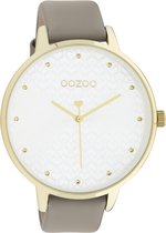 OOZOO Timpieces - goudkleurige horloge met taupe leren band - C11037