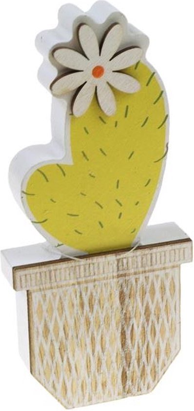 merkloos houten decoratie cactus in potje