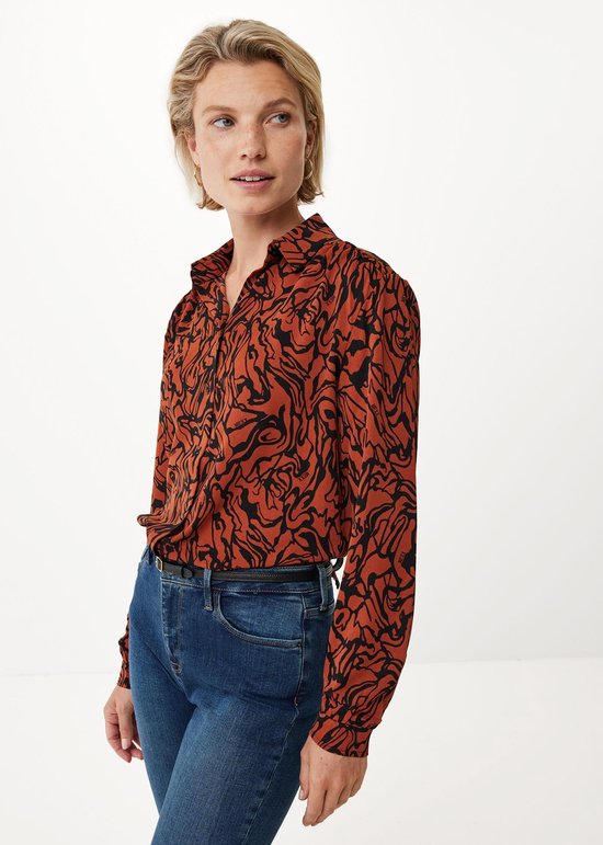 Mexx Longsleeve Blouse AOP - Dark Brown - Dames - Tops