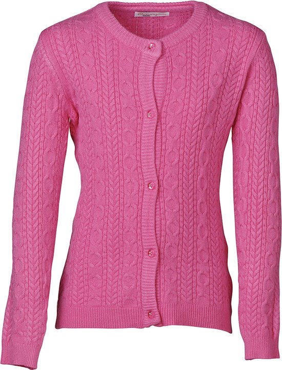 Meisjes gebreid vest met structuur en knopen fuchsia Maat 152/ 12Y