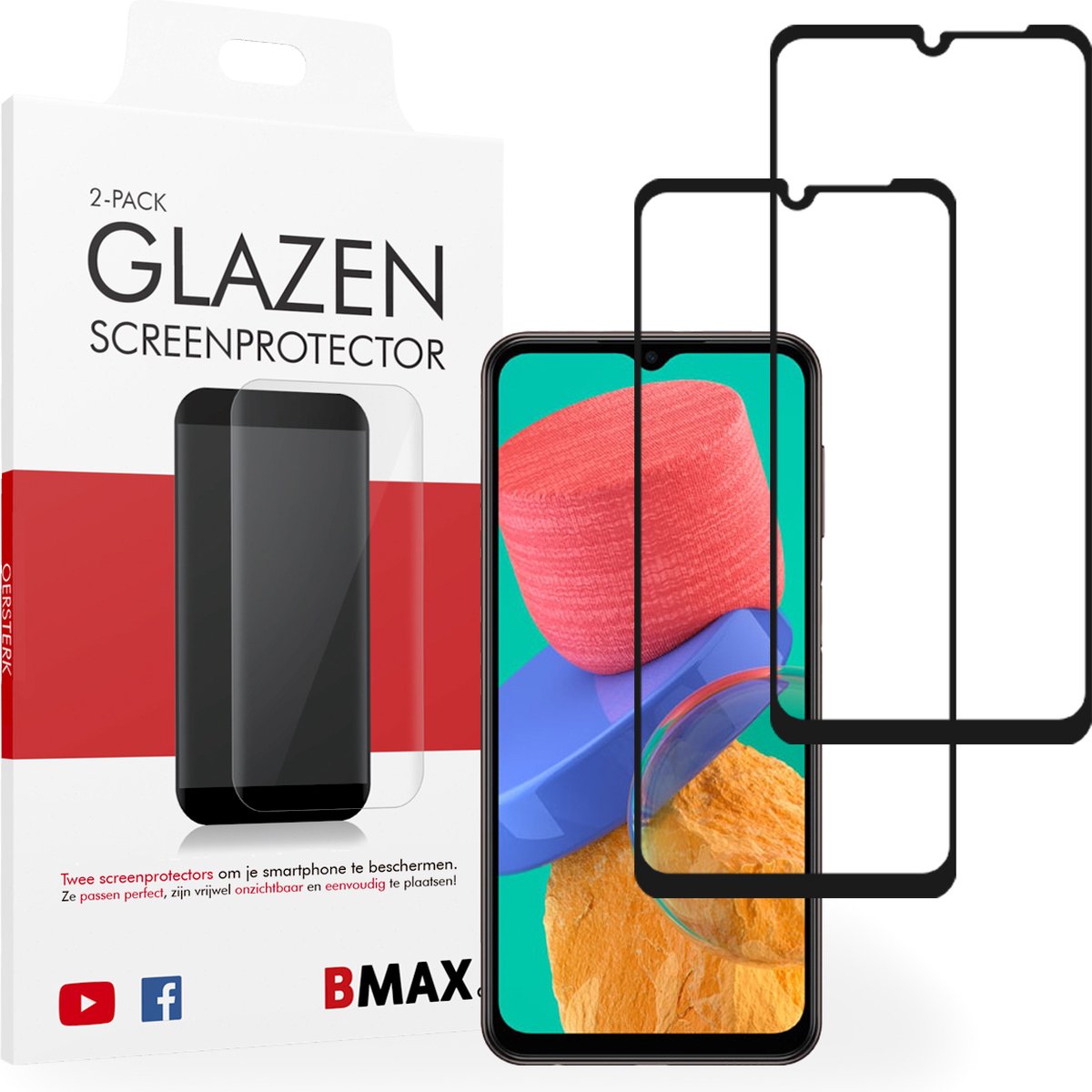 2-pack BMAX geschikt voor Samsung Galaxy M33 Screenprotector - Full Cover - Gehard glas - Tempered glas - Samsung screenprotectors 2 stuks - Telefoonglaasje - Beschermglas - Glasplaatje - Screensaver - Screen protector - Case friendly - Zwart