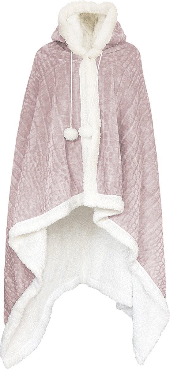 LINNICK Flanel Fleece Hoodie Met Capuchon Croco - Licht Roze - 130x180cm - Fleece Plaid - Fleece Deken - Hoodie Deken - Hoodie Dames - Hoodie Heren - Fleece Deken met Capuchon