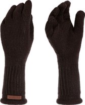 Knit Factory Lana Gebreide Dames Handschoenen - Gebreide winter handschoenen - Donkerbruine handschoenen - Polswarmers - Donkerbruin - One Size