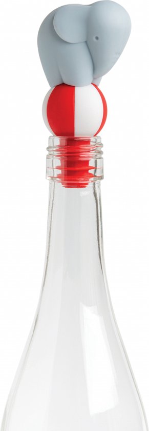 Grijze olifantjes-wijnstopper op een rode en witte bal.
