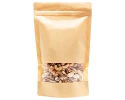 Stazakken kraftpapier met venster 160 x 230 mm (750 ml) Hersluitbaar Voedselveilig Luchtdicht en Vochtdicht Gelamineerd - per 100 stuks - Blok Bodem - Sta Zakken - Hersluitbare Stazak - Gripsluiting - Traktatiezakjes - Hersluitbare zakjes - Ziplock z
