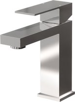 Robinet de lavabo carré chromé monocommande avec tuyaux de raccordement