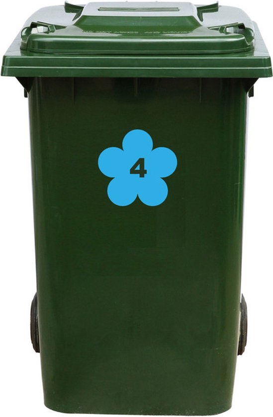 Autocollant Kliko / Autocollant poubelle - Bloem - Numéro 4 - 17x16.5 - Blauw clair