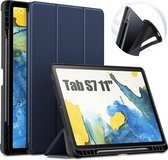 Phreeze Tri-Fold Hoes - Geschikt voor Samsung Galaxy Tab S7 Case - 11 Inch - Tri Fold Standaard Hoes - Donker Blauw - SM-T870, SM-T875, SM-T876B