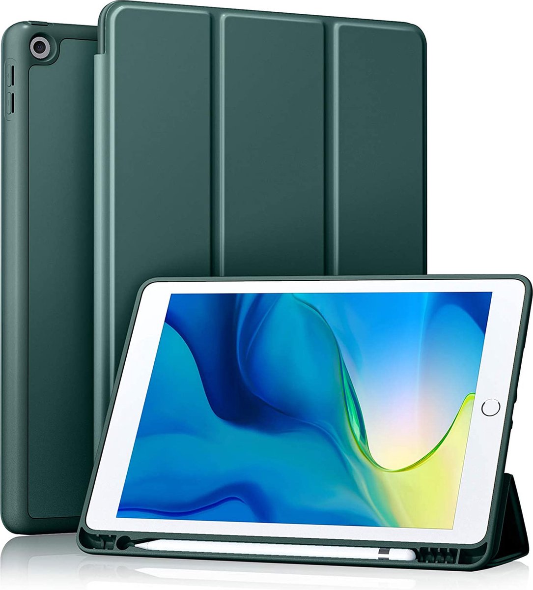 Phreeze Tri-Fold Tablethoes - Geschikt voor iPad 10.2 Hoes (2019/2020/2021) - 7/8/9 Generatie - Donker Groen - Magnetisch - Microfiber Cover - A2200, A2198, A2428, A2429, A2430, A2603, A2604, A2606