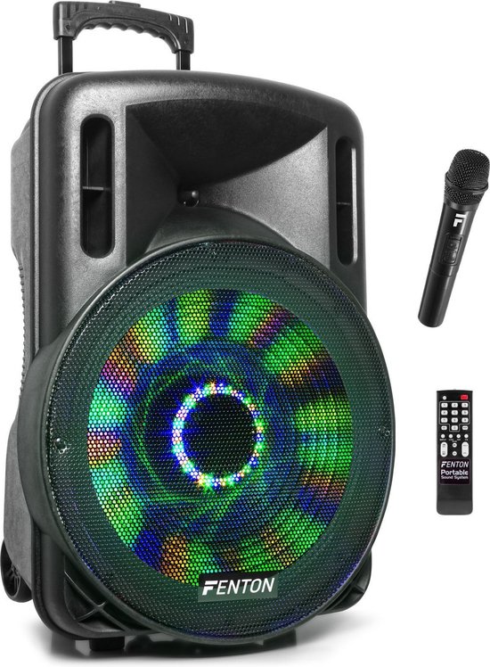 Party speaker Bluetooth - Fenton FT15LED - 800 Watt - partybox speaker op accu - incl microfoon - karaoke set