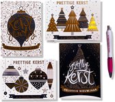 24 Luxe Folie Kerst- en Nieuwjaarskaarten - 15x11cm - Gevouwen foliekaarten met enveloppen