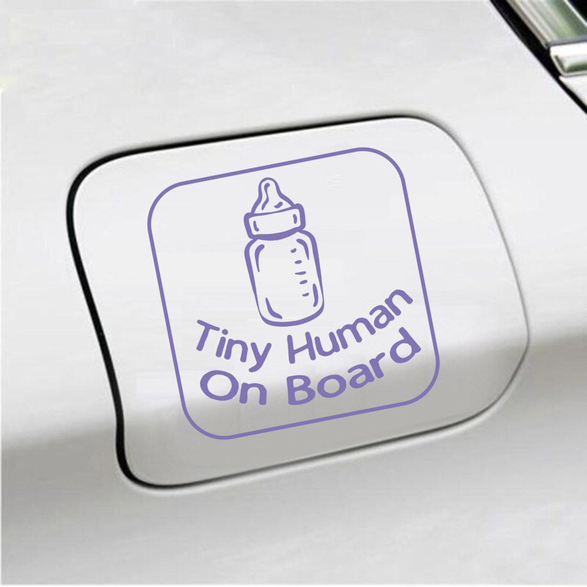 Bumpersticker - Tiny Human On Board - 14 X 14 - Paars