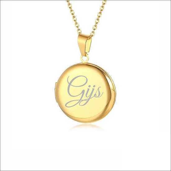 Gouden medaillonhanger met de naam 'Gijs' in sierlijke letters gegraveerd.