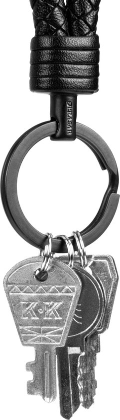SERASAR Porte-clés [Strong], Noir, en Cuir avec Porte-clés en Acier Inoxydable